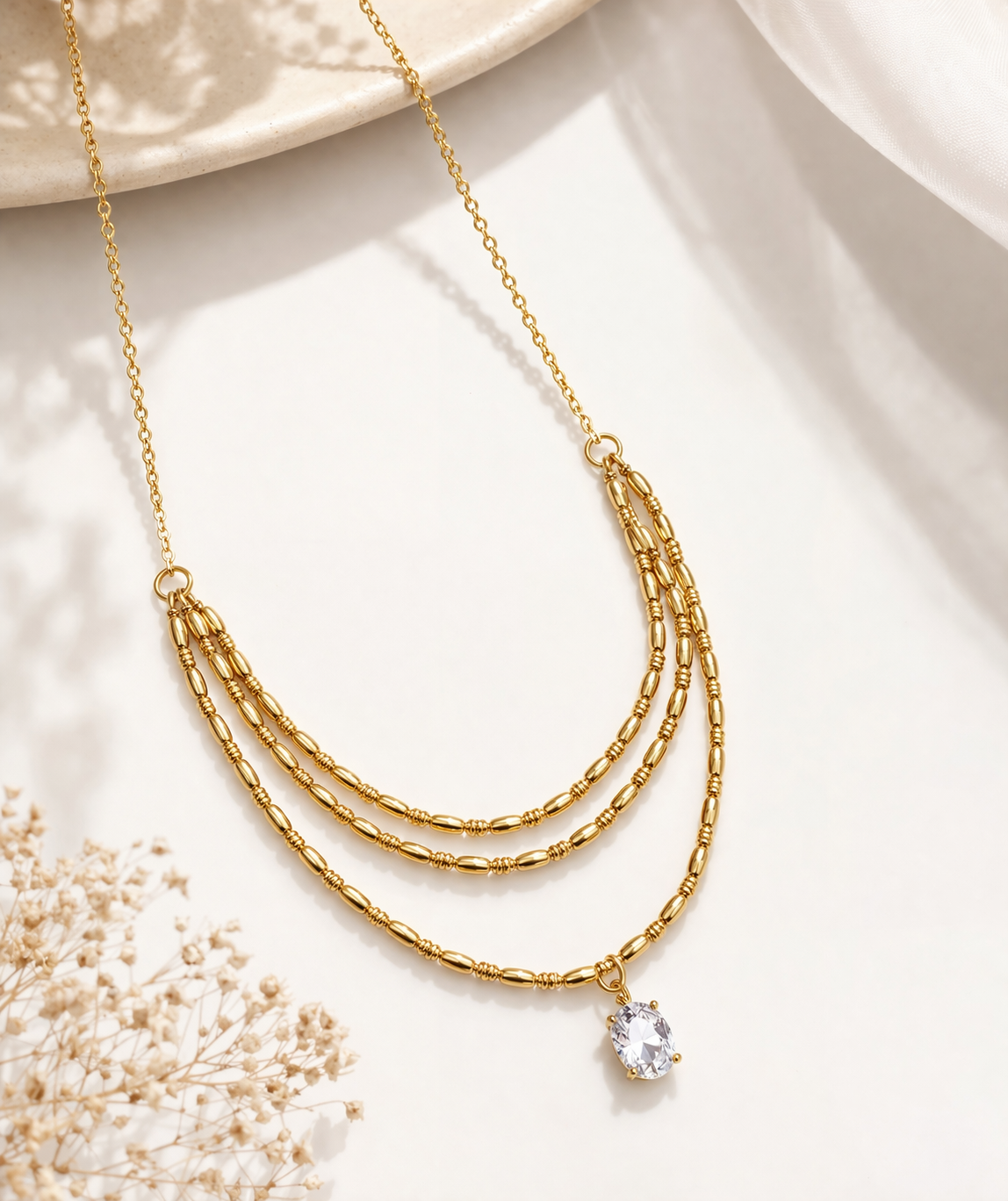 Gold Layered Stone Pendant Necklace