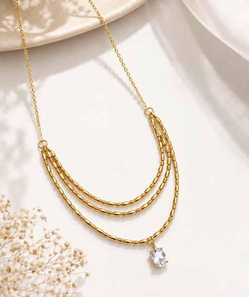Gold Layered Stone Pendant Necklace